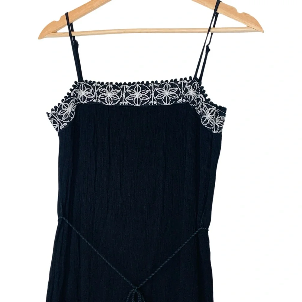 Lulu's Rockaway Beach Maxi Sundress in Black Size Small Embroidered Gauzy